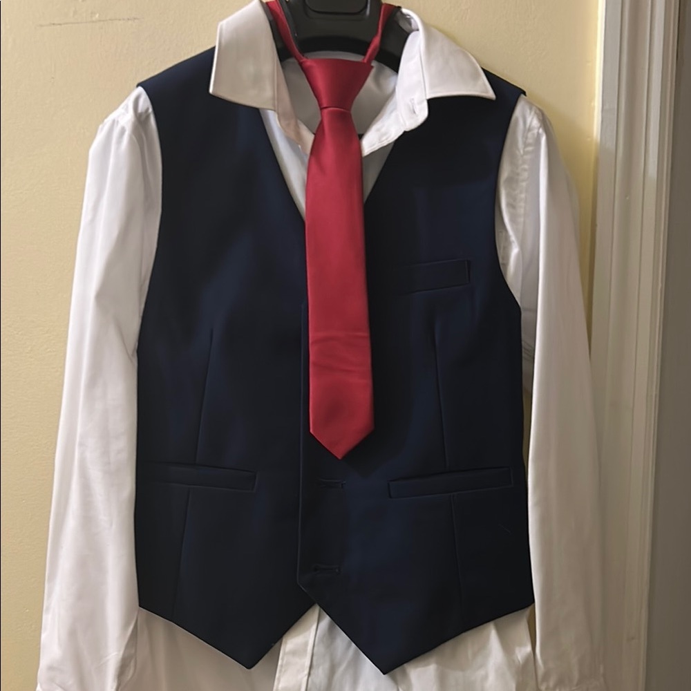 Classic Navy Suit Vest with Red Tie